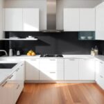 Cocinas blancas con encimera negra y suelo de madera: ideas y estilos